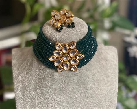 Emerald Green Choker Necklace Kundan Reversible Choker Etsy