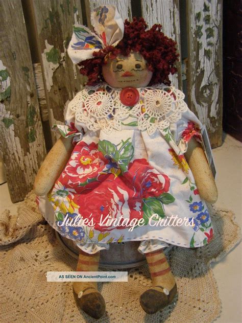 Primitive Raggedy Ann Doll Old Tablecloth Doily Old Photo Raggedy