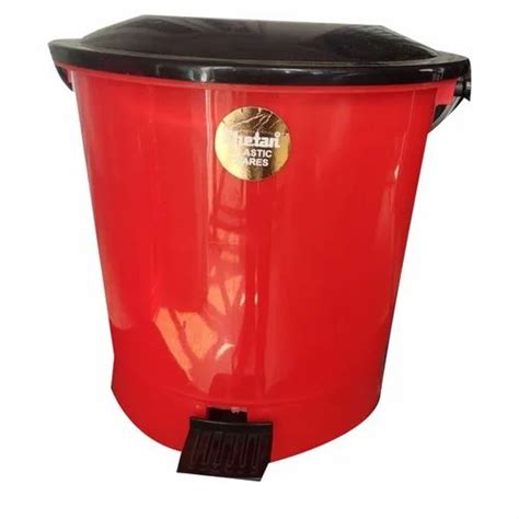 Foot Pedal Round Head Red Plastic Dustbin Size H 30 X W 30 5cm