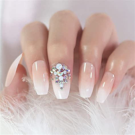 EDA LUXURY BEAUTY Nude Pink Ombre White French 3D Crystal Etsy