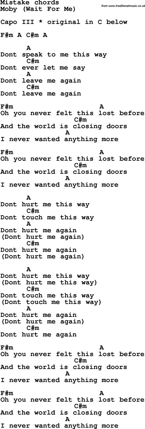 Song lyrics with guitar chords for Mistake