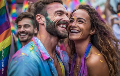 Happy Generative Ai Couple At Lgbtq Gay Pride Parade In Sao Paulo Love And Diversity In The