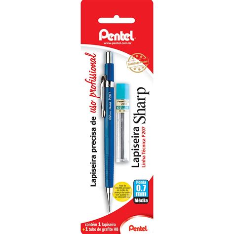 Lapiseira 0 7mm Azul 1 Tubo De Grafite SM P207 CM6 Pentel BT 1 UN