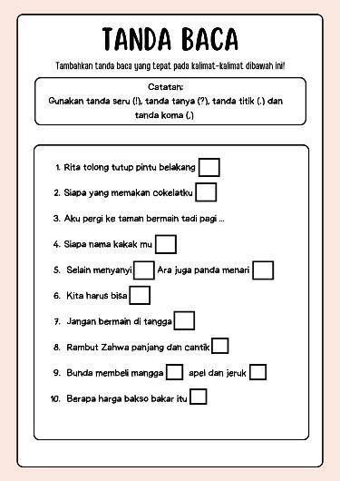 Bahasa Indonesia Worksheet Tanda Baca Tanda Baca Membaca Kelas 5