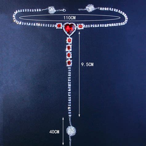 New Arrival Fine Jewelry Sexy Big Red Crystal Heart Thong Bikini For Women Shiny Rhinestone