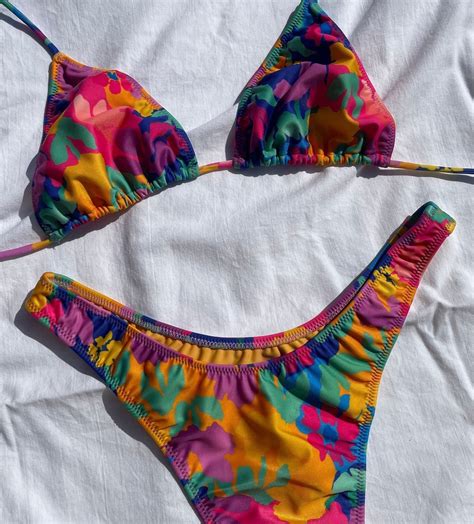 DEADSTOCK VINTAGE Inspired Bikini Thong Style Retro Floral Printed
