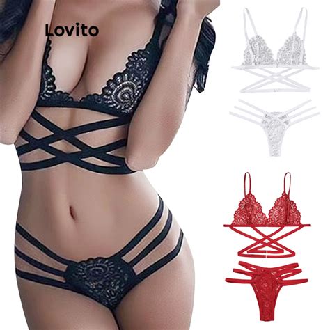 Lovito Conjunto De Lingerie Suti Sexy Renda E Slim Fit Sem Elasticidade L Nas Cores