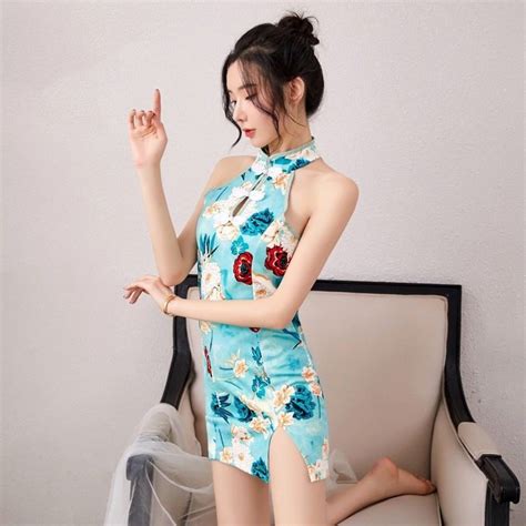 Sexy Lingerie Printing Chinese Style Hollow Tease Temptation Backless Classical Cheongsam