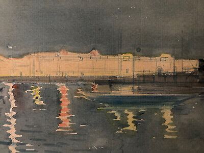 Very Pretty Painting Watercolour Art Deco Port Marseille Drawing