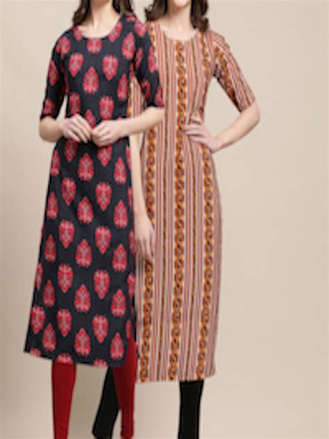 Buy Kalini Women Pack Of 2 Black And Beige Ethnic Motifs Printed Crepe Kurta Kurtas For Women