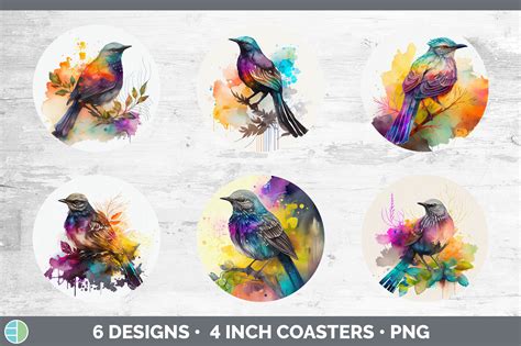 Rainbow Owl Round Coaster Sublimation Designs Bundle By Enliven