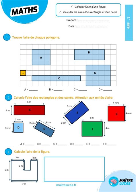 Exercices sur la mesure de l aire CM1 CM2 Maître Lucas