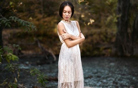 Wallpaper Girl Pose Hands Dress Brunette Nature Alina Nikolay Novikov For Mobile And