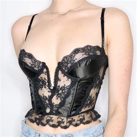 Vintage Tops Vintage 8s 90s Corset Vintage Bustier Black Lace Bustier Lingerie Corset Top