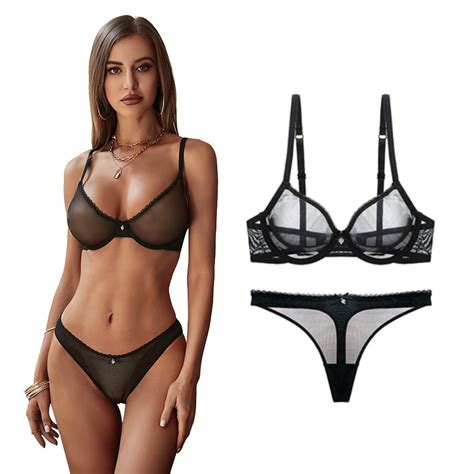 Varsbaby Sexy Transparent Mesh See Through Ultra Thin Lingerie Set Plus