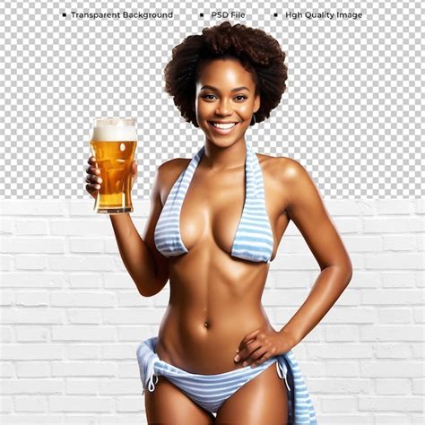 Premium PSD A Woman In A Bikini Is Holding A Glass Of Beer