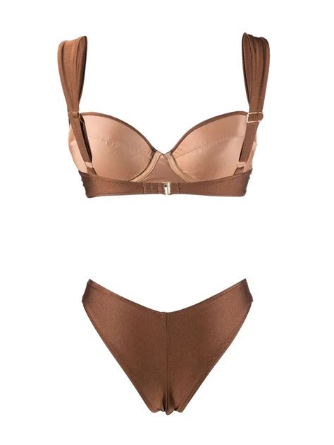 Noire Swimwear Satin Finish Balconette Style Bikini Set Brown FARFETCH