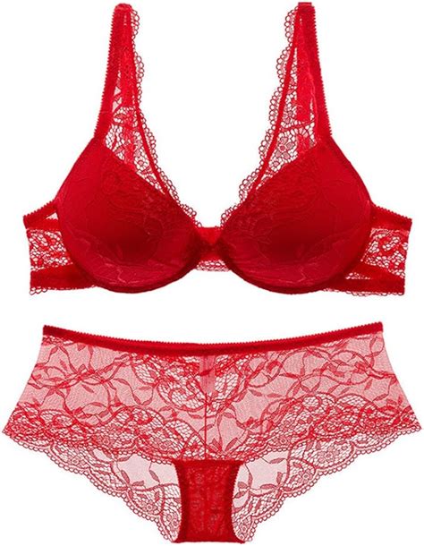 Nature Damen Spitzen Push Up BH Unterwäsche Sets Rot 85C Amazon de