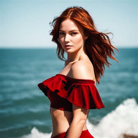 Stunning Woman In Red Bikini At Beach