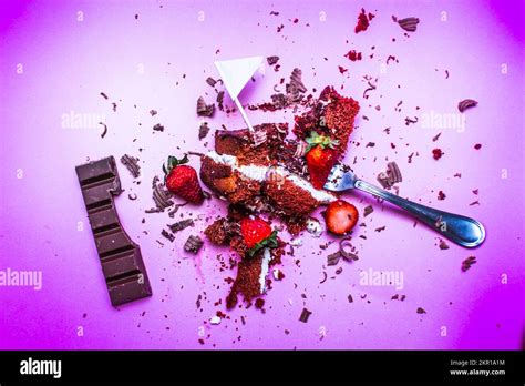 Creative Food Art On A Mess Of Broken Chocolate Sponge Cake Death By