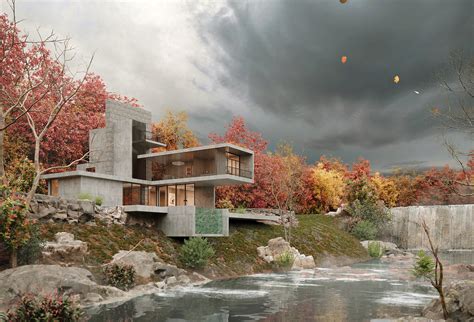 House On Waterfall On Behance