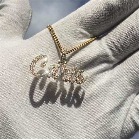 Solid Gold & Diamond Custom Name Pendant W/ Diamond Bail - Etsy