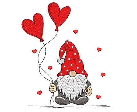 Valentine S Day Gnome Embroidery Design 3 Sizes Instant Etsy