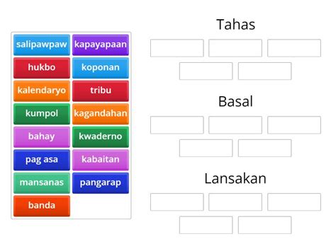 uri ng pangngalan ayon sa tungkulin tahas basal  lansakan group sort