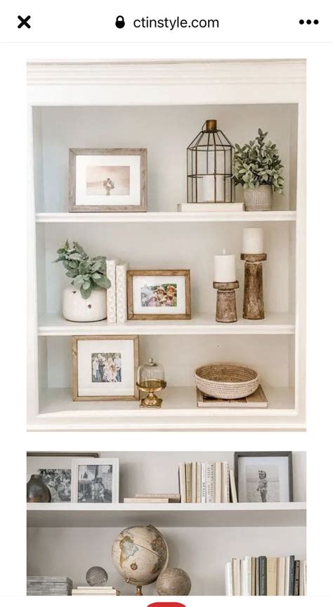 Two Shelves With Pictures And Other Items On Them One Is White And The