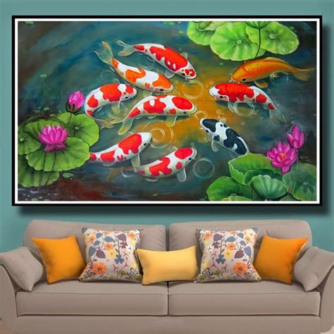 Jual Lukisan Poster Ikan Koi Hoki Fengshui 9 Jumbo 3 Dimensi Xtra Besar