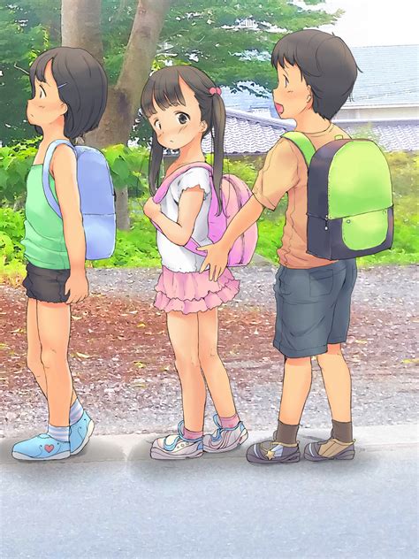 The Big Imageboard Tbib 1boy 2girls Anyannko Backpack Bad Id Bad Pixiv Id Bag Bare Arms