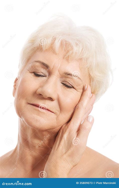 Portrait Of Nude Old Woman Head And Shoulders Stock Image Image Of Closed Mature 35809073