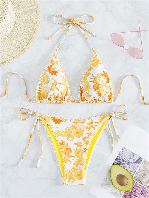 Floral Print Halter Triangle Bikini Swimsuit Artofit