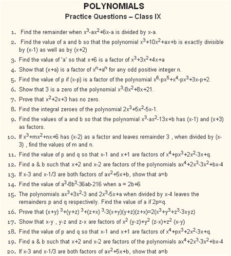 Polynomials Questions With Answers