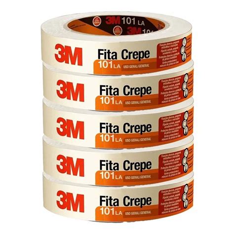 Fita Crepe 24mm X 50m - Fita Adesiva Crepe 24mm X 50m C/5 Fitas 3m Original - Papelaria Barão