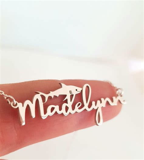 Shark Necklace, Name Necklace With Shark, Silver Shark Pendant, Shark Lover Gift, Shark Name ...