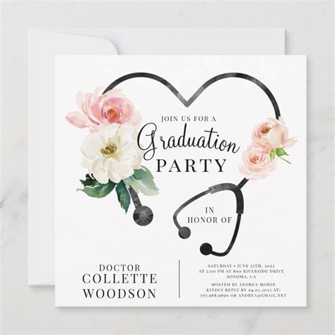 Watercolor Floral Doctor Graduation Invitation Graduation Invitations