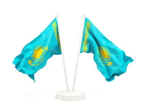 Two Waving Flags Illustration Of Flag Of Kazakhstan