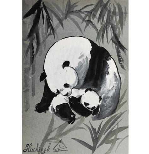 Panda Painting Watercolor Original Art Love Painting Boho Artwork