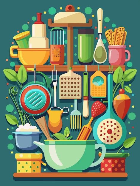 A Poster Of A Kitchen With A Variety Of Kitchen Utensils And Kitchen
