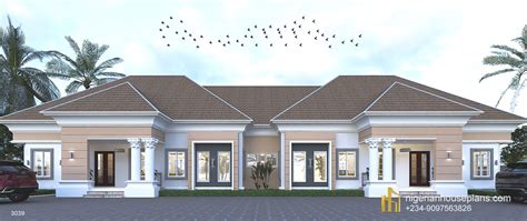 Bedroom Bungalow Semi Detached Ref Nigerian House Plans