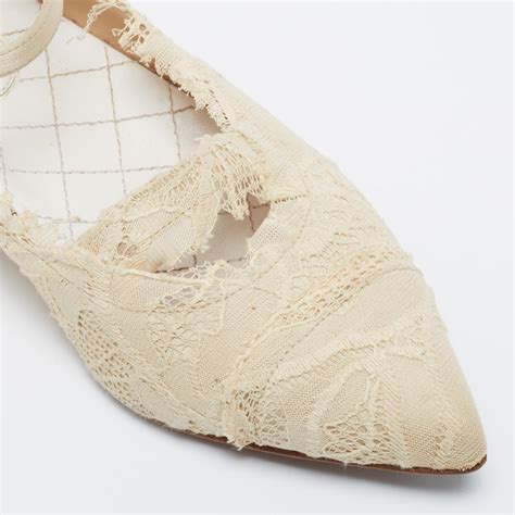 Chanel Beige Lace Pointed Toe Ballet Flats Size 37.5 at 1stDibs