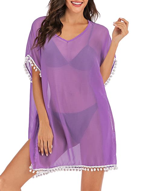 Lelinta Plus Size Sexy Tassel Chiffon Swim Cover Ups For Women Bikini