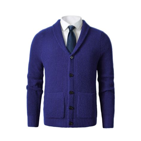 Men S Shawl Collar Cardigan Sweater Slim Fit Cable Knit Button Up