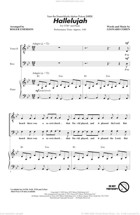 Hallelujah Arr Roger Emerson Sheet Music For Choir Ttbb Tenor Bass