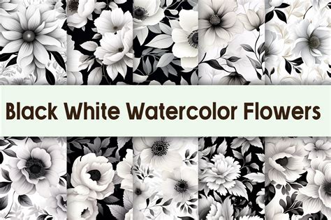 Black White Watercolor Flowers Graphic by Pamilah · Creative Fabrica