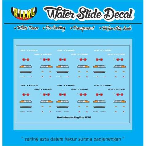 Jual Decal Waterslide Hot Wheels Lampu Nissan Skyline R Kota
