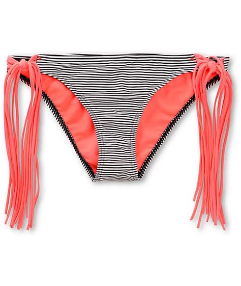Damsel Coral Mini Stripe Fringe Tie Side Bikini Bottom Zumiez