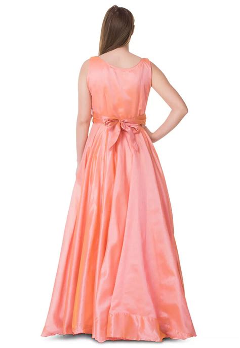 Beautiful Plain Peach Color Party Wear Evening Gown Stylish Women Dress