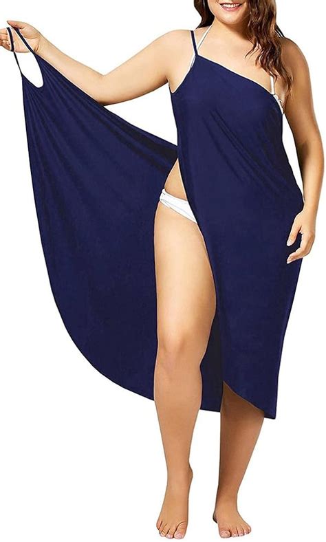 Womens Beach Bikini Cover Up Spaghetti Strap Swimwear Wrap Backless Sarong Dress XL Blue